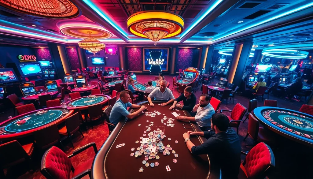 Experience thrilling רמי אונליין games with vibrant casino tables and engaged players.