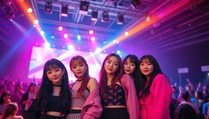 blackpink members showcase their unique styles and charm in a vibrant concert setting.