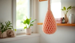 Exquisite view of the best back loofah for dry skin with essential oils in a serene bath setting.