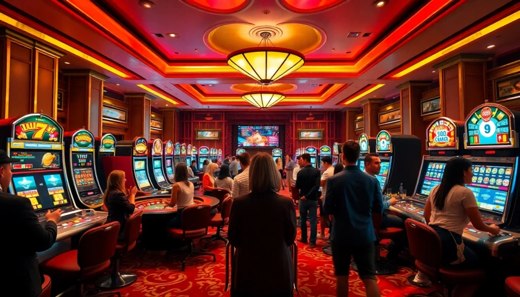 The lively atmosphere of gaming at https://88t.art/ featuring engaged players and vibrant casino games.