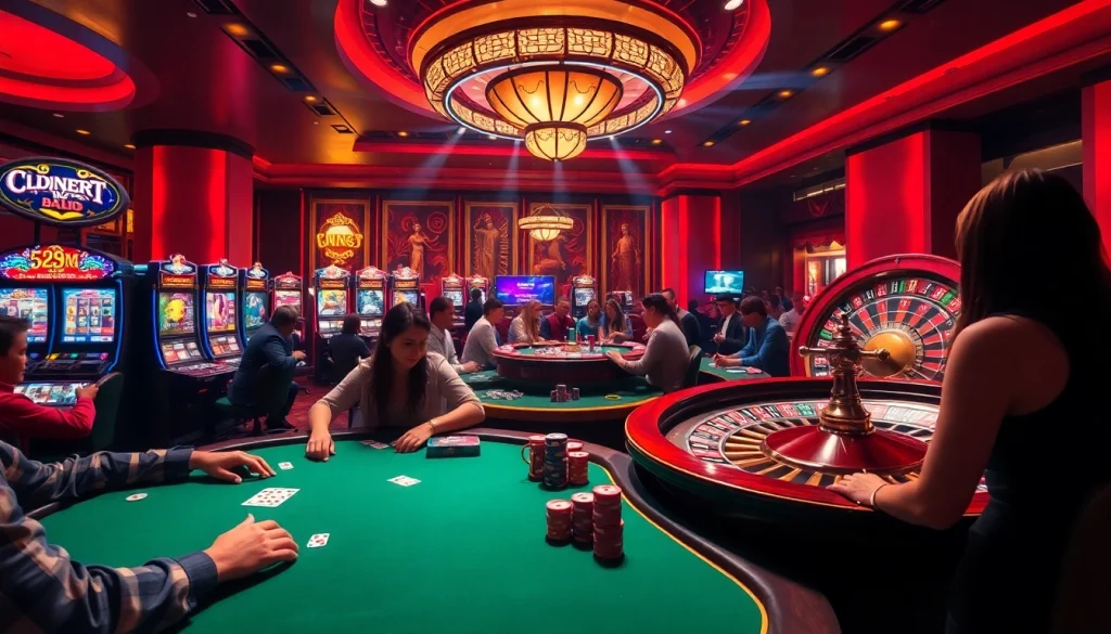 Experience thrilling gameplay at 555win casino with players enjoying poker and slot machines.