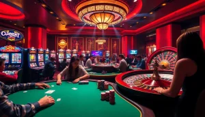 Experience thrilling gameplay at 555win casino with players enjoying poker and slot machines.