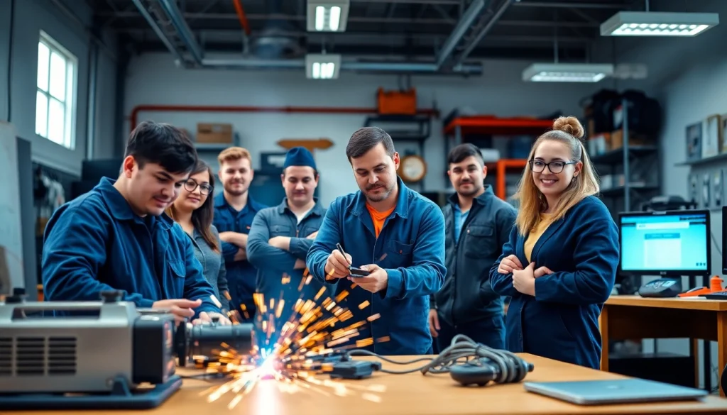 Students actively learning at a Trade School Tennessee amidst modern equipment and tools.