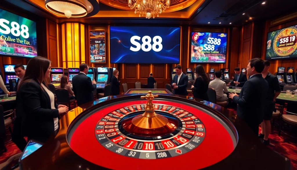 S88 casino scene with players at a roulette table experiencing luxury gambling excitement.