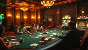 Engaging casino scene featuring professional poker players and vibrant hidden wiki links integrated.