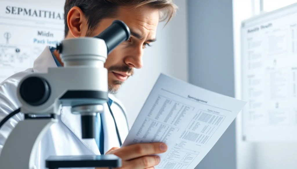 Spermiogramma analizzato da un medico in un ambiente professionale con strumenti medici.