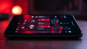 NSFW AI chatbot interface on a sleek device, illustrating engaging adult interactions and advanced technology.