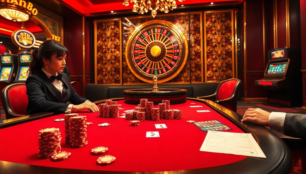 Engaging casino gameplay at Nhà cái QQ88 with high-stakes poker and vibrant atmosphere.