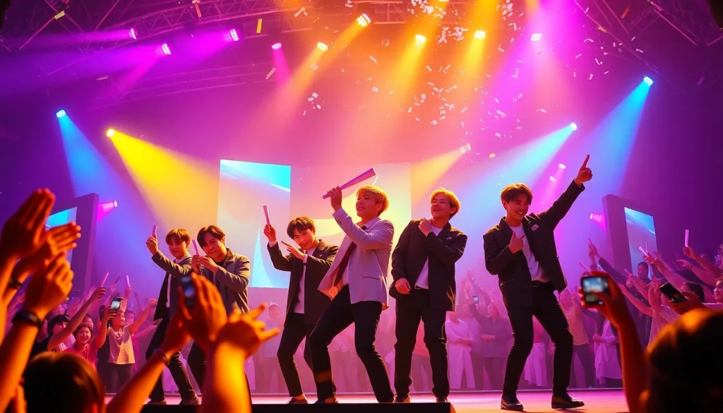 Engaging performance by bts members during a vibrant concert.