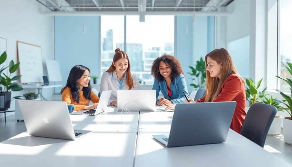 Collaborative professionals utilizing 1cplatform in a modern office environment.