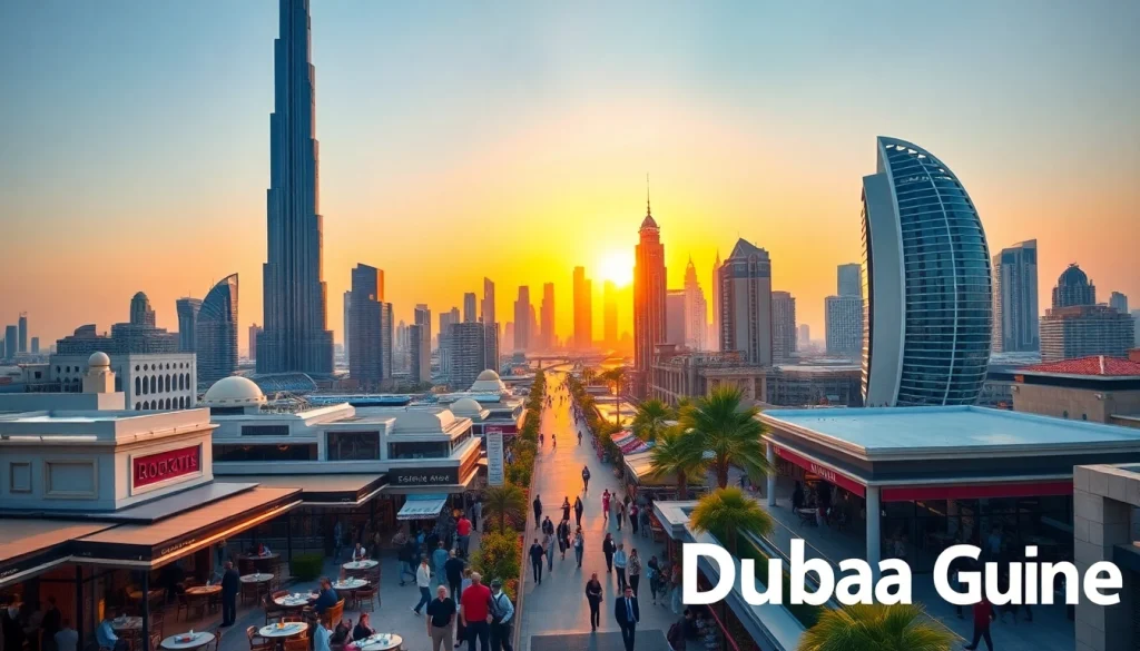Insightful Dubai City Guide featuring the skyline with Burj Khalifa and lively streets.