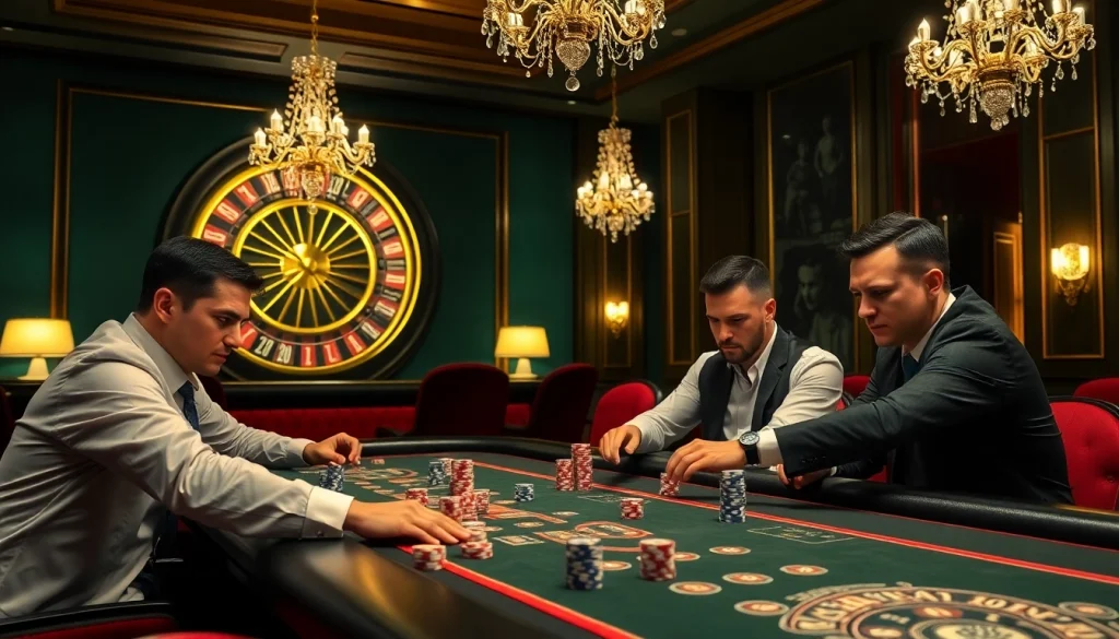 Partie de poker passionnante au meilleur casino en ligne avec des joueurs concentrés sur les stratégies gagnantes.