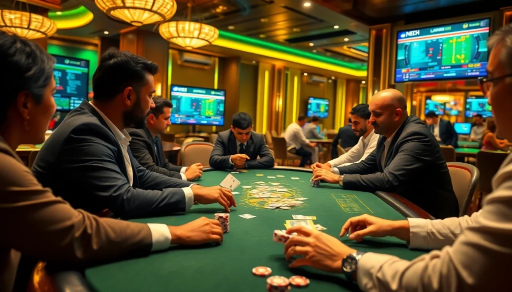 Experience the thrill of idn poker with players at a dynamic online casino table engaging in intense poker action.