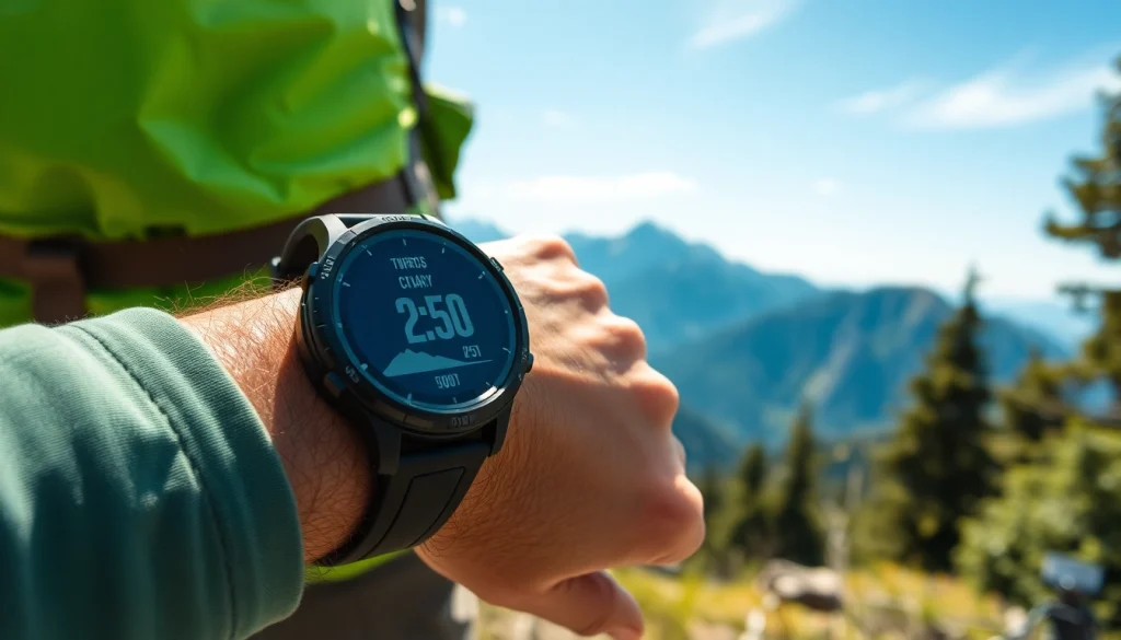 Check out the enhanced features of the Explorer GPS Smart Watch on a hiker's wrist.
