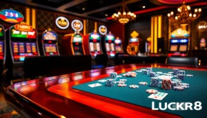 Experience the thrilling ambiance of LUCK8 casino featuring an elegant gaming table ready for high-stakes play.