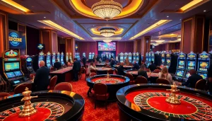 Experience the excitement of KJC COM with engaging roulette and slot games in a vibrant casino setting.