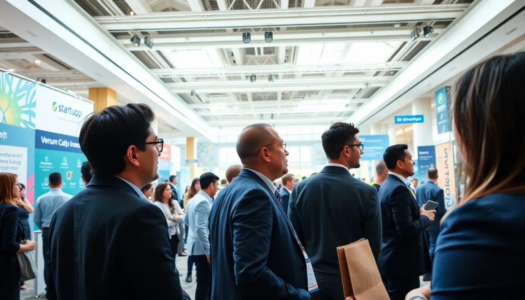 Networking and discussions at a venture capital and startup conference showcasing innovation.