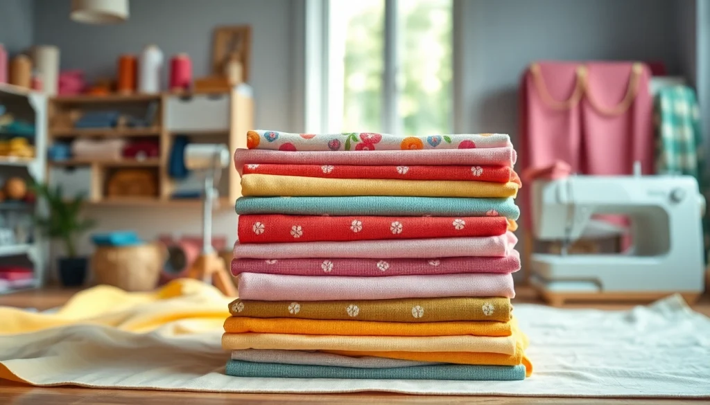 Katoen stof voor kleding in diverse kleuren en texturen prachtig gepresenteerd.