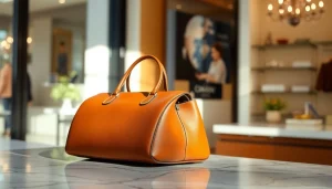 레플리카의 세련된 고급 핸드백을 부드러운 자연광 아래에서 강조합니다.