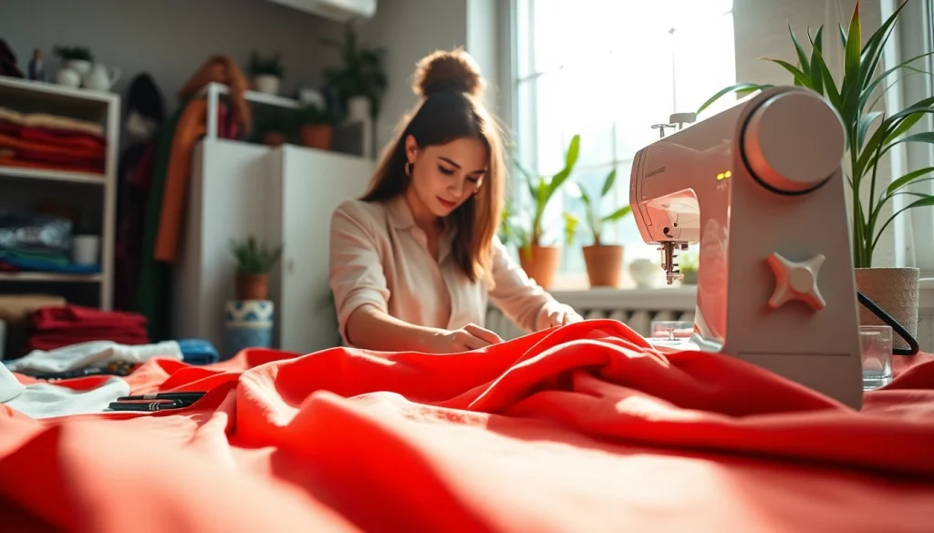 Katoen stof per meter wordt creatief verwerkt door een naaister in een kleurrijke studio.