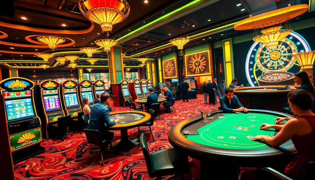 Players experiencing the thrill of winning at Jun888's luxurious casino tables and vibrant slots.