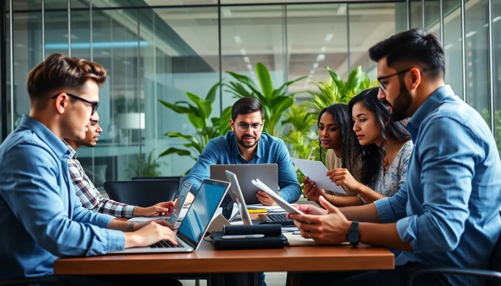 Team working on remote software development jobs in a vibrant, collaborative office.