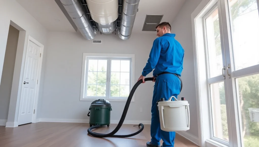 Expert air duct cleaning in Charlotte, showcasing a technician at work improving indoor air quality.