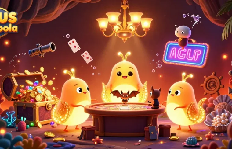 Situs judi bola lights up the scene with glowing glowworms and casino elements amidst colorful treasures.