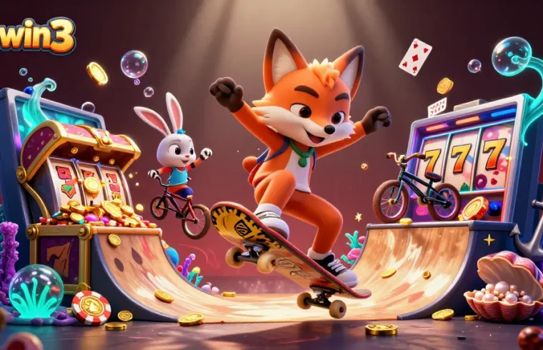 Experience thrilling gameplay with sunwin3, featuring dynamic characters and casino elements in a vibrant 3D scene.