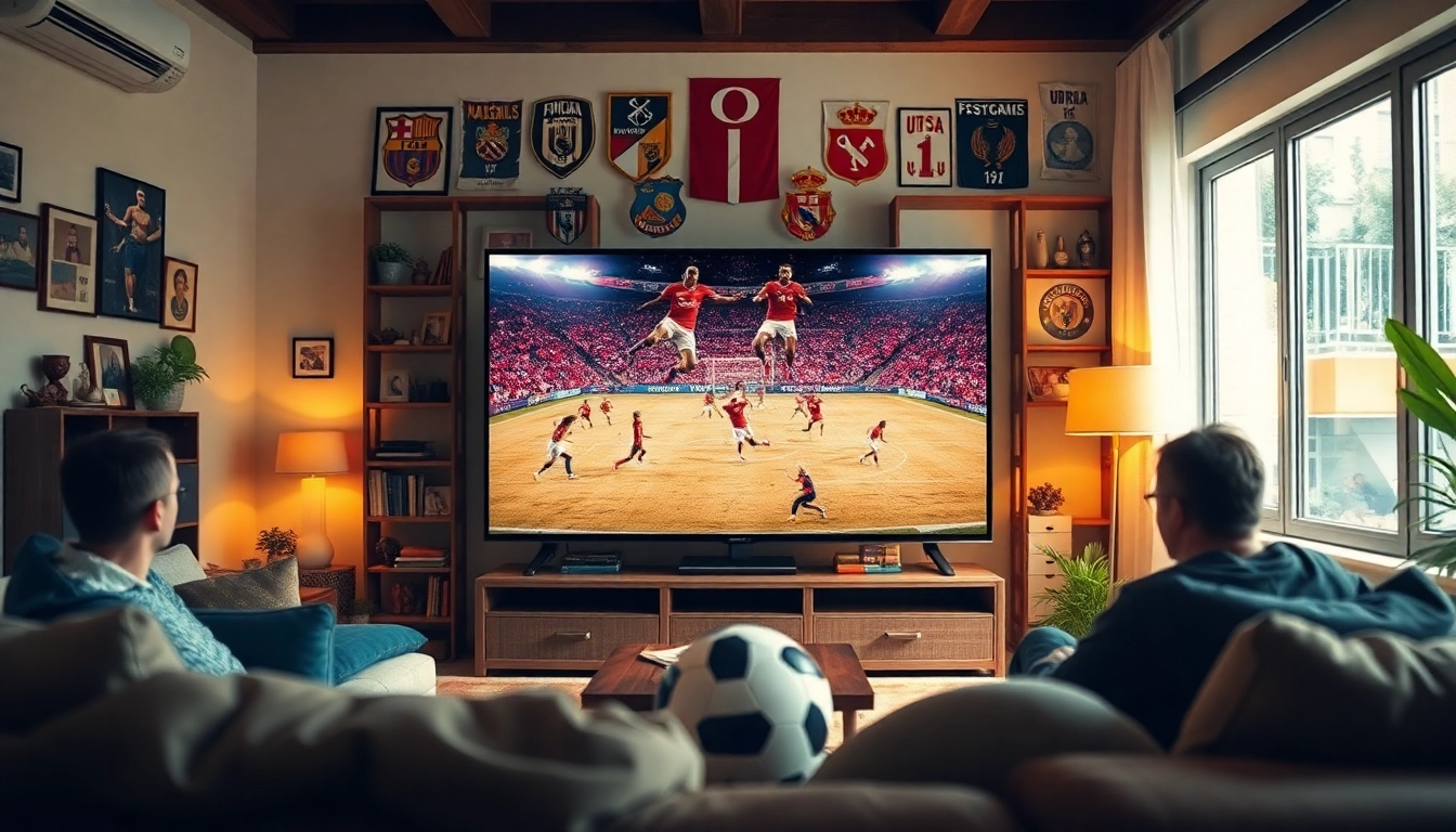 Tampilkan fitur bolakami apk dengan suasana menonton sepak bola yang nyaman.