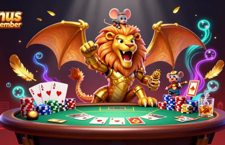 Engage in thrilling bets with 'bonus new member' at our dynamic casino scene featuring poker elements.